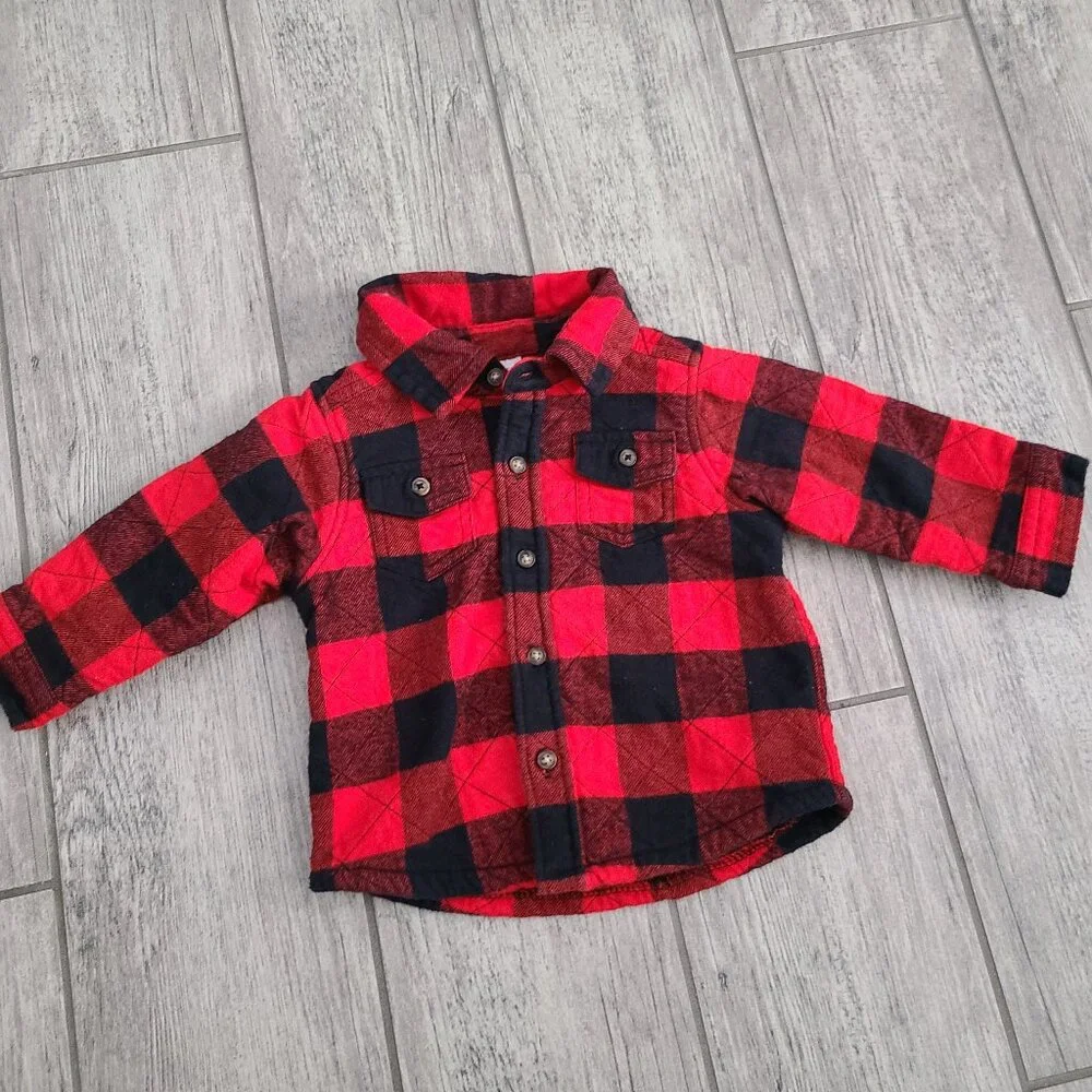 Carter’s Baby Boy Fleece-Lined Buffalo Plaid Shirt Size 9M